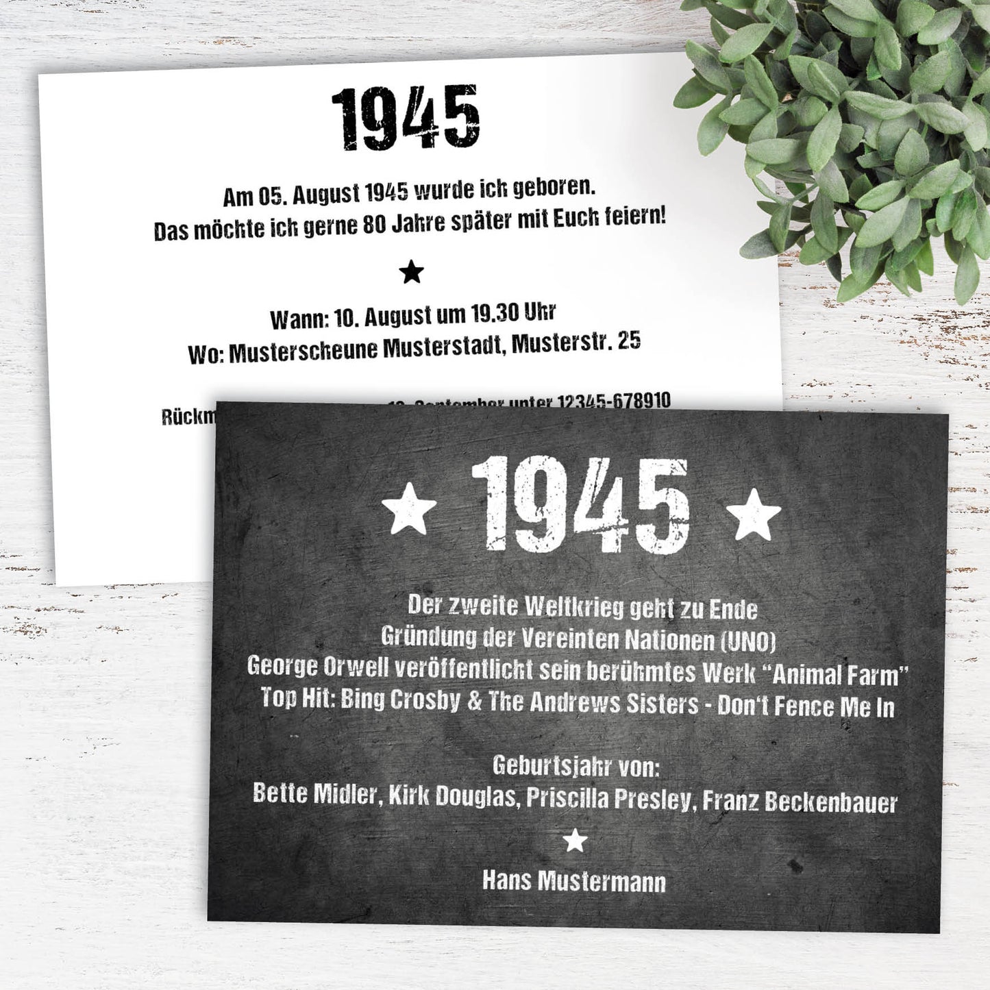 Einladung zum 80. Geburtstag:  Ereignisse aus dem Jahr 1945