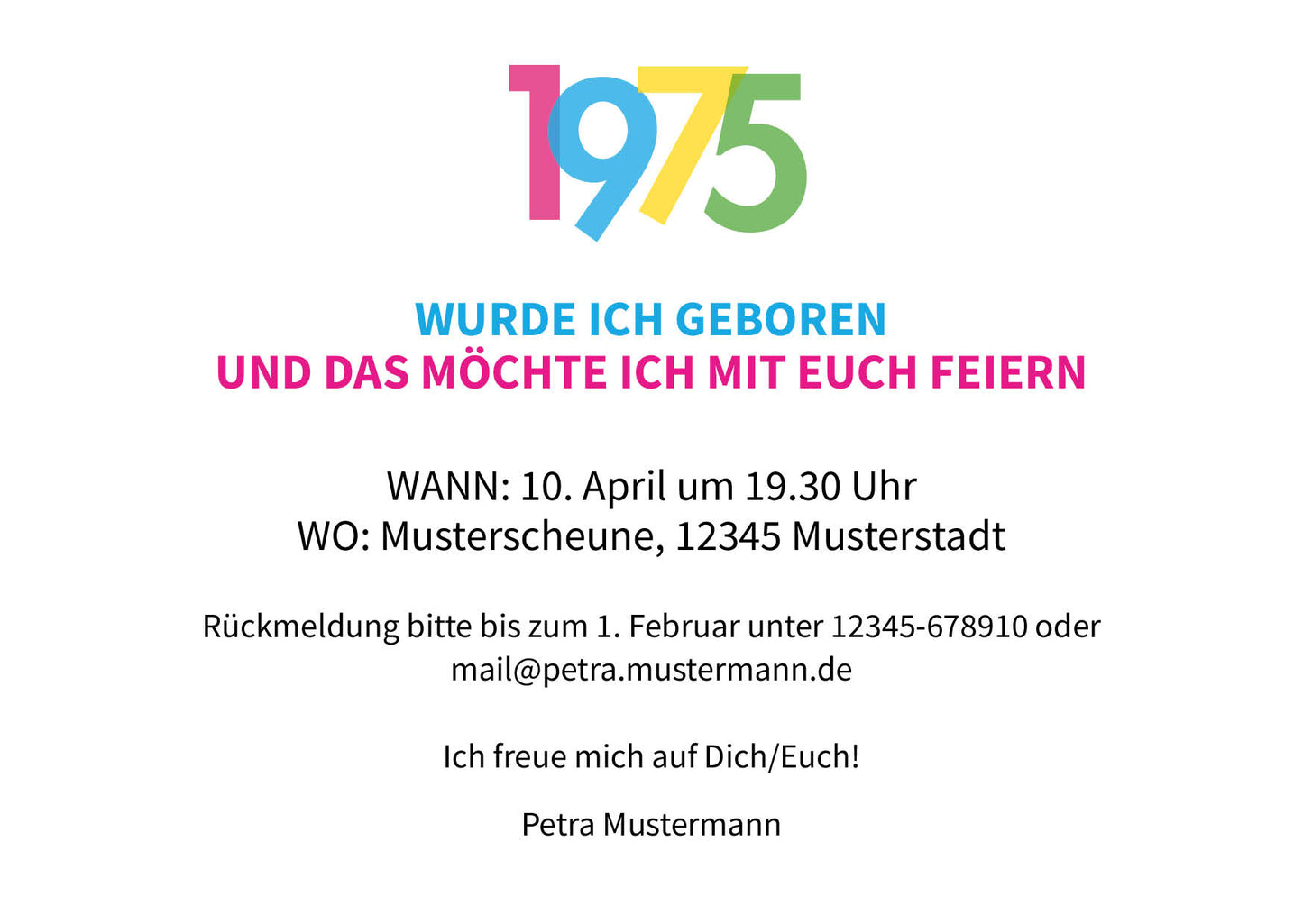 Einladung zum 50. Geburtstag: Jahreszahl 1975