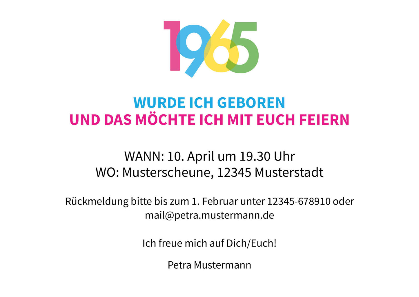 Einladung zum 60. Geburtstag: Jahreszahl 1965