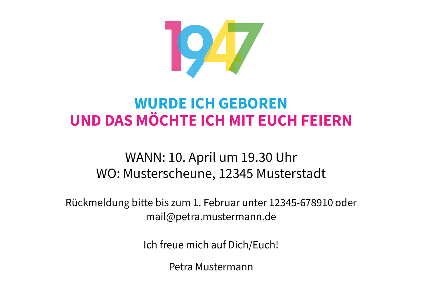 Einladung zum 80. Geburtstag: Jahreszahl 1947