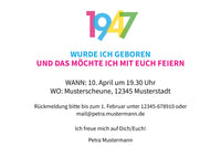 Einladung zum 80. Geburtstag: Jahreszahl 1947