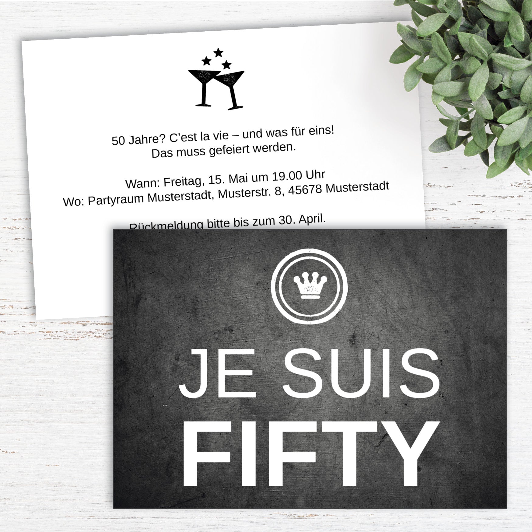 Einladung zum 50. Geburtstag: JE SUIS FIFTY - Individuelle Einladung