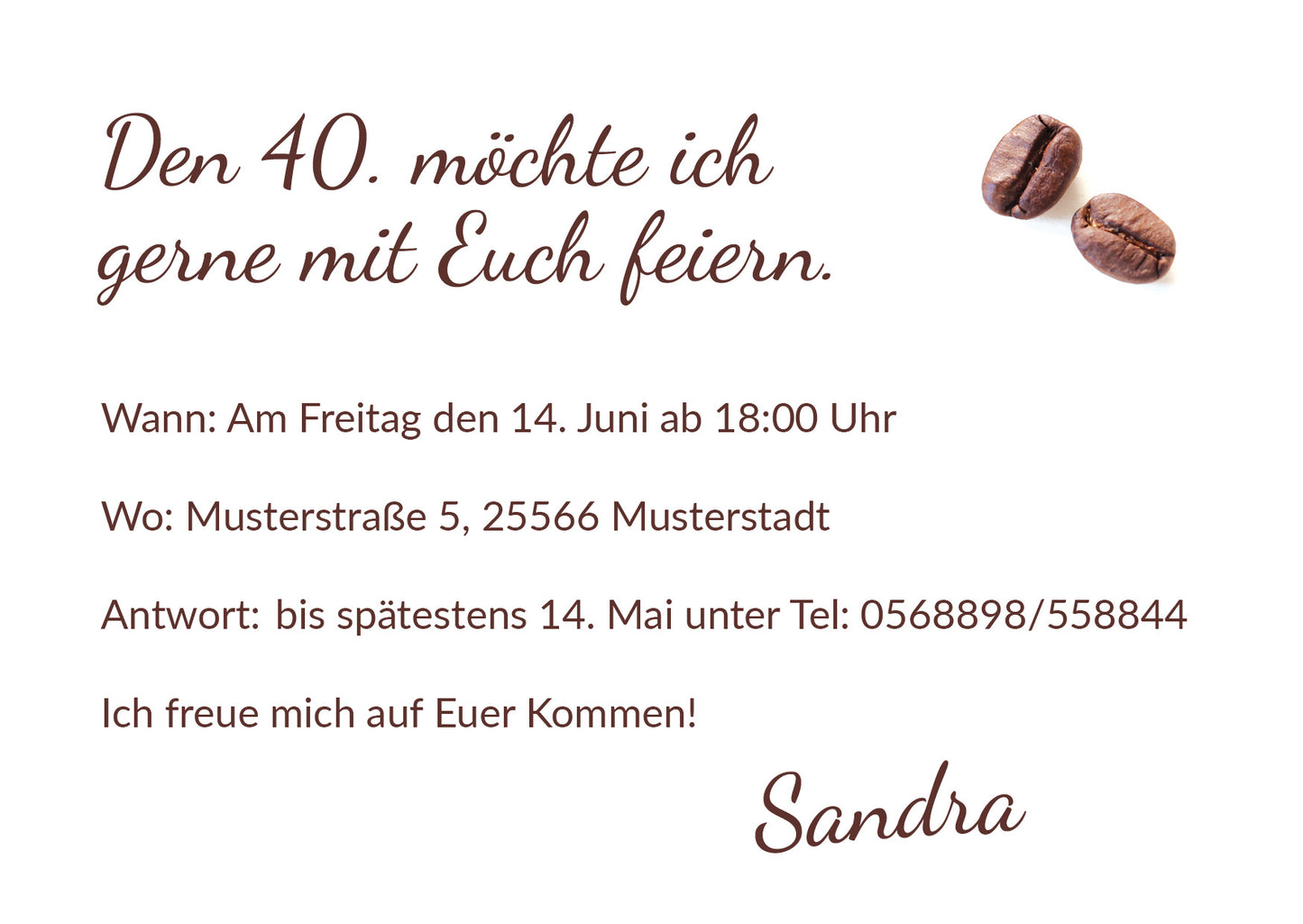 Einladung zum 40. Geburtstag: Kaffee Bohnen - Individuelle Einladung