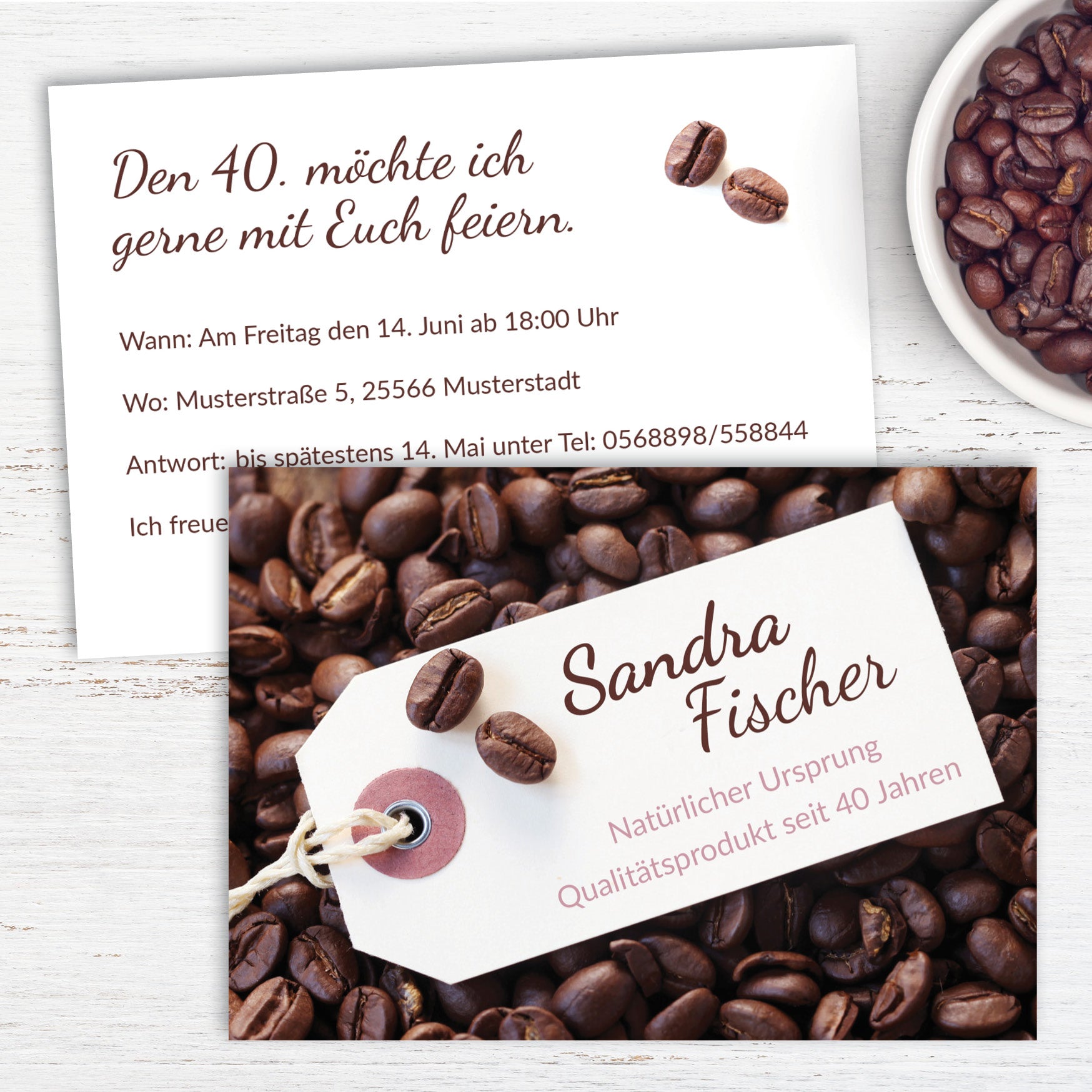 Einladung zum 40. Geburtstag: Kaffee Bohnen - Individuelle Einladung