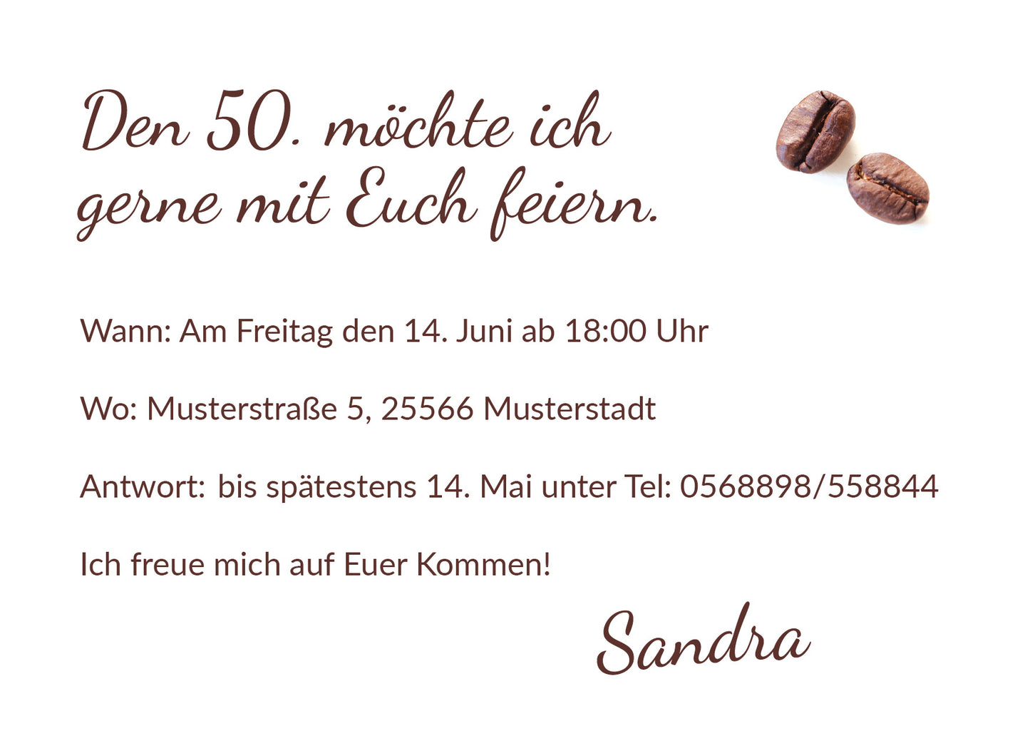 Einladung zum 50. Geburtstag: Kaffee Bohnen - Individuelle Einladung
