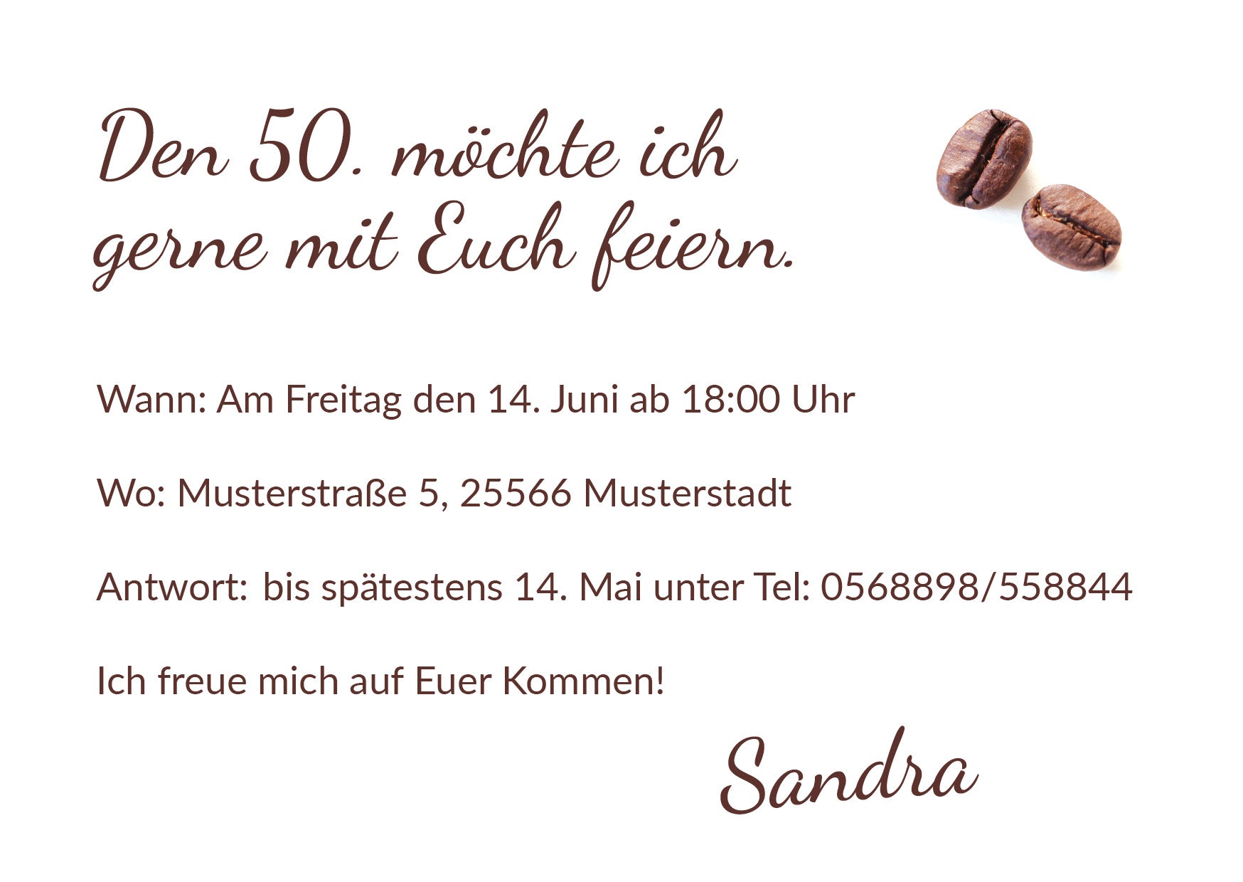 Einladung zum 50. Geburtstag: Kaffee Bohnen - Individuelle Einladung