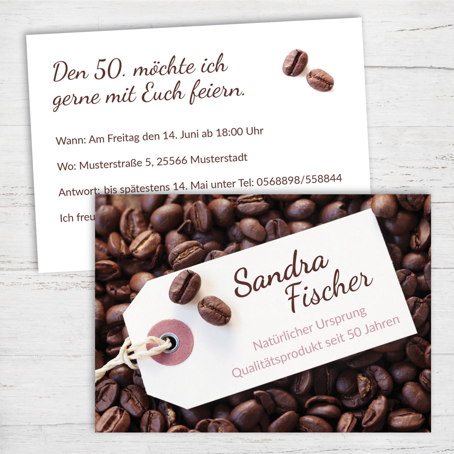 Einladung zum 50. Geburtstag: Kaffee Bohnen - Individuelle Einladung