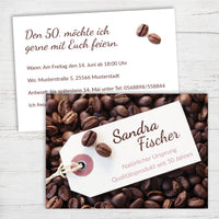 Einladung zum 50. Geburtstag: Kaffee Bohnen - Individuelle Einladung