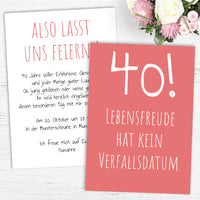 Einladung zum 40. Geburtstag: Lebensfreude hat kein Verfallsdatum!