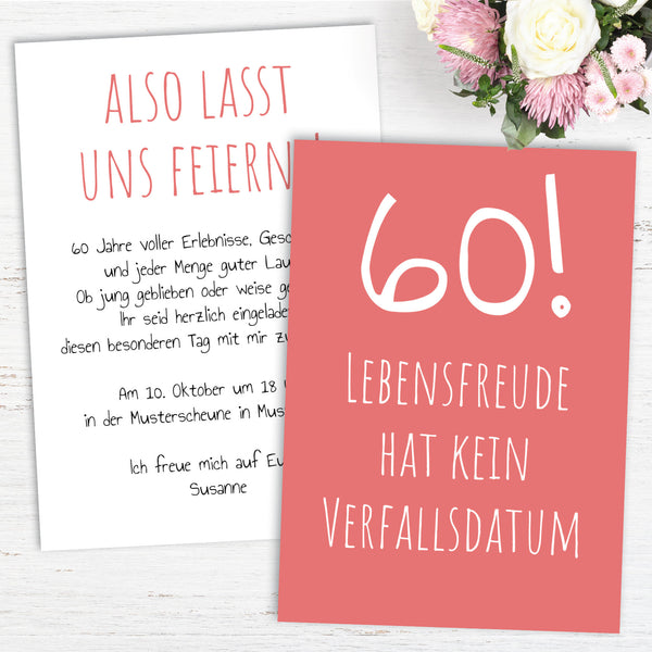 Einladungskarte zum 60. Geburtstag: Lebensfreude hat kein Verfallsdatum