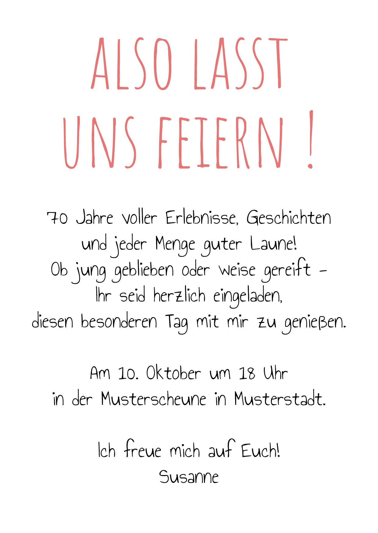 Einladung zum 70. Geburtstag: Lebensfreude hat kein Verfallsdatum!