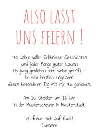 Einladung zum 70. Geburtstag: Lebensfreude hat kein Verfallsdatum!