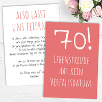 Einladung zum 70. Geburtstag: Lebensfreude hat kein Verfallsdatum!