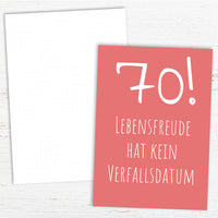 Glückwunsch Postkarte zum 70. Geburtstag – Lebensfreude hat kein Verfallsdatum
