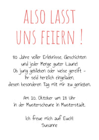 Einladung zum 80. Geburtstag: Lebensfreude hat kein Verfallsdatum!