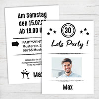 Einladung zum 30. Geburtstag: Let´s Party - mit Foto weiß