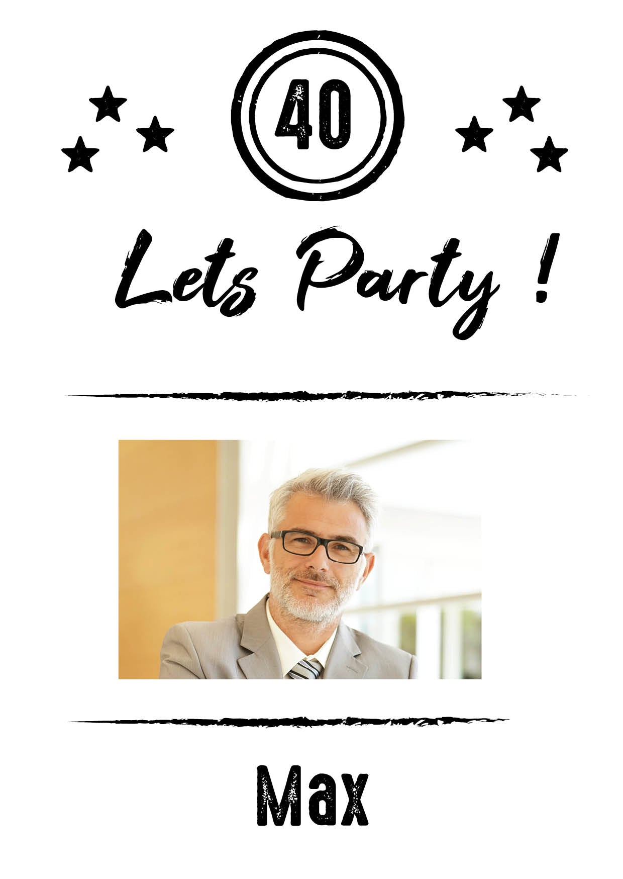 Einladung zum 40. Geburtstag: Let´s Party - mit Foto weiß