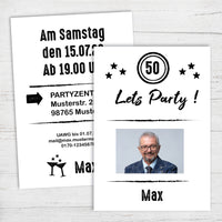 Einladung zum 50. Geburtstag: Let´s Party - mit Foto weiß