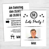 Einladung zum 50. Geburtstag: Let´s Party - mit Foto weiß