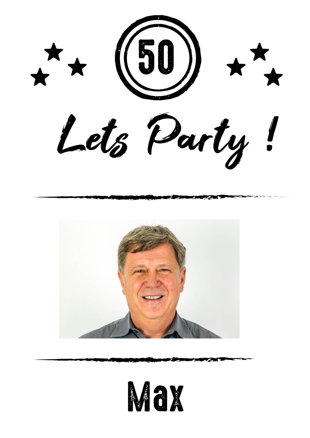 Einladung zum 50. Geburtstag: Let´s Party - mit Foto weiß
