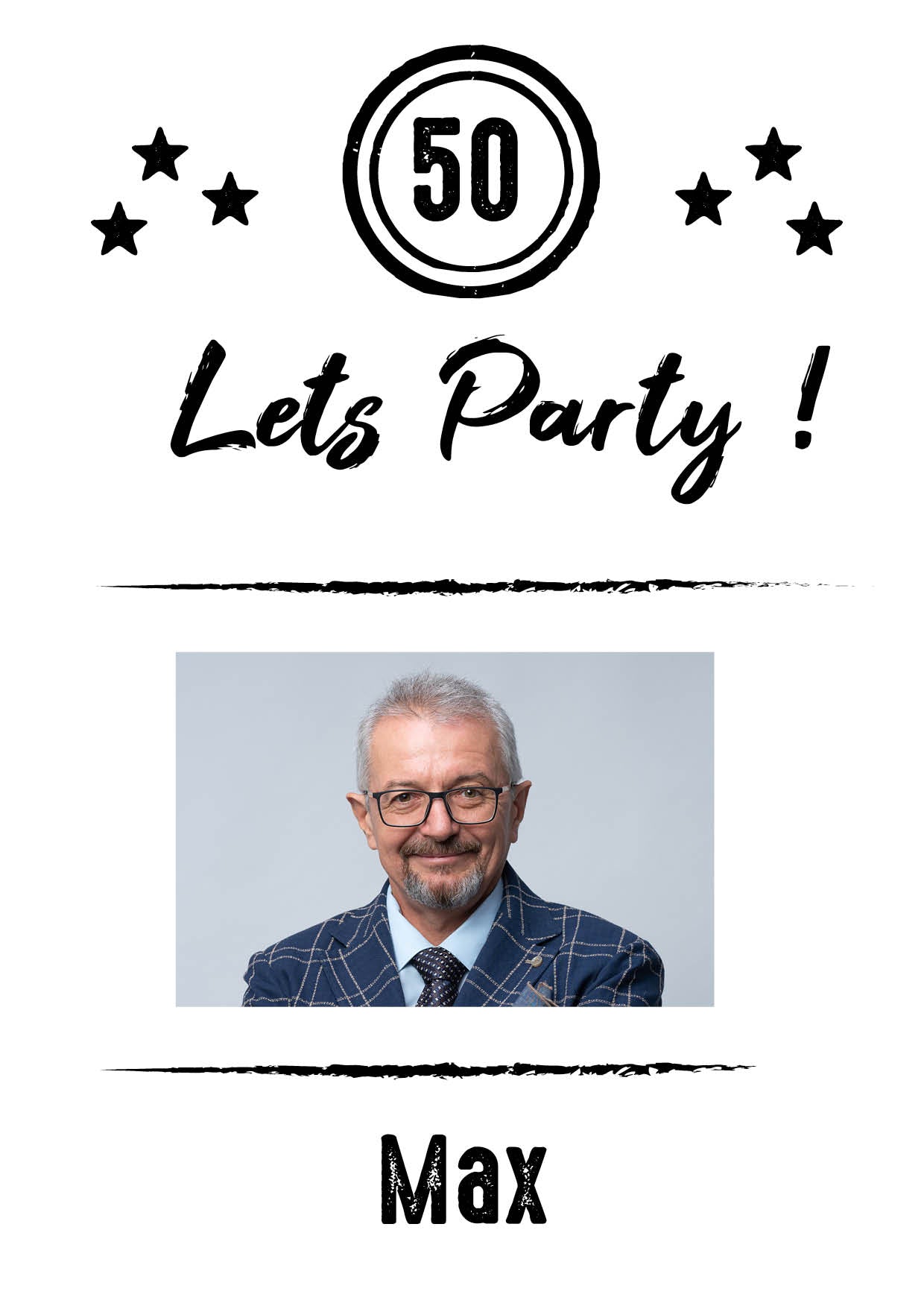 Einladung zum 50. Geburtstag: Let´s Party - mit Foto weiß