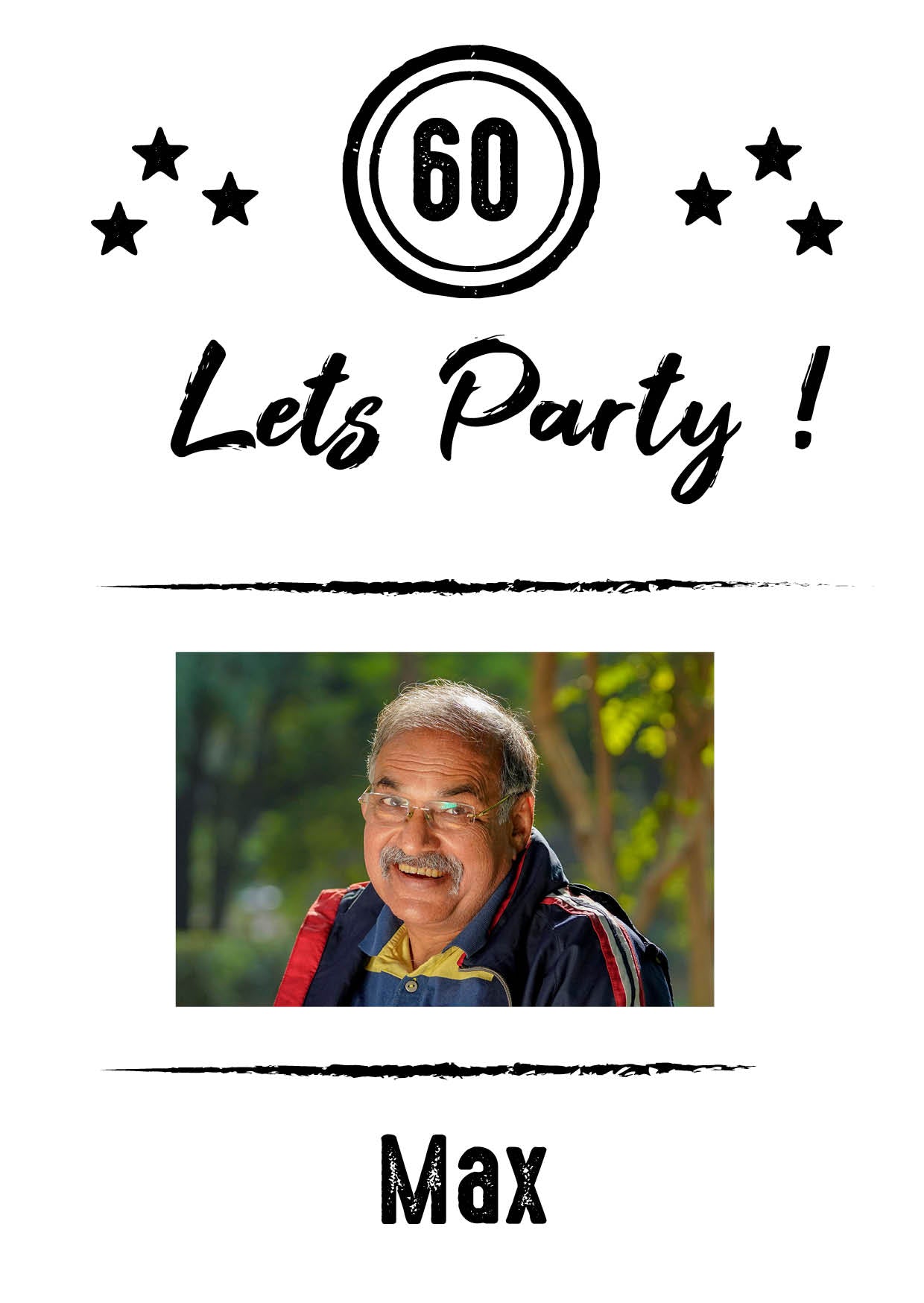 Einladung zum 60. Geburtstag: Let’s Party - mit Foto weiß