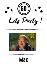 Einladung zum 60. Geburtstag: Let’s Party - mit Foto weiß