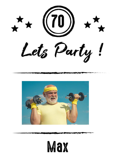 Einladung zum 70. Geburtstag: Let’s Party - mit Foto weiß