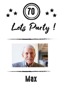 Einladung zum 70. Geburtstag: Let’s Party - mit Foto weiß