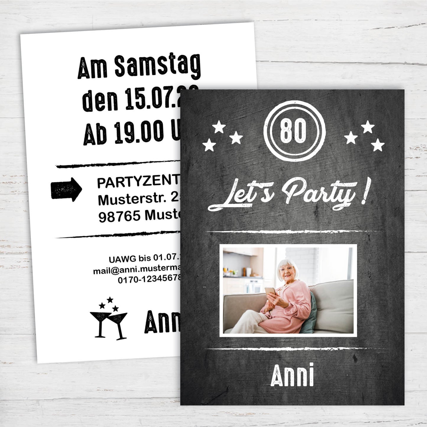Einladung zum 80. Geburtstag: Let’s Party - mit Foto