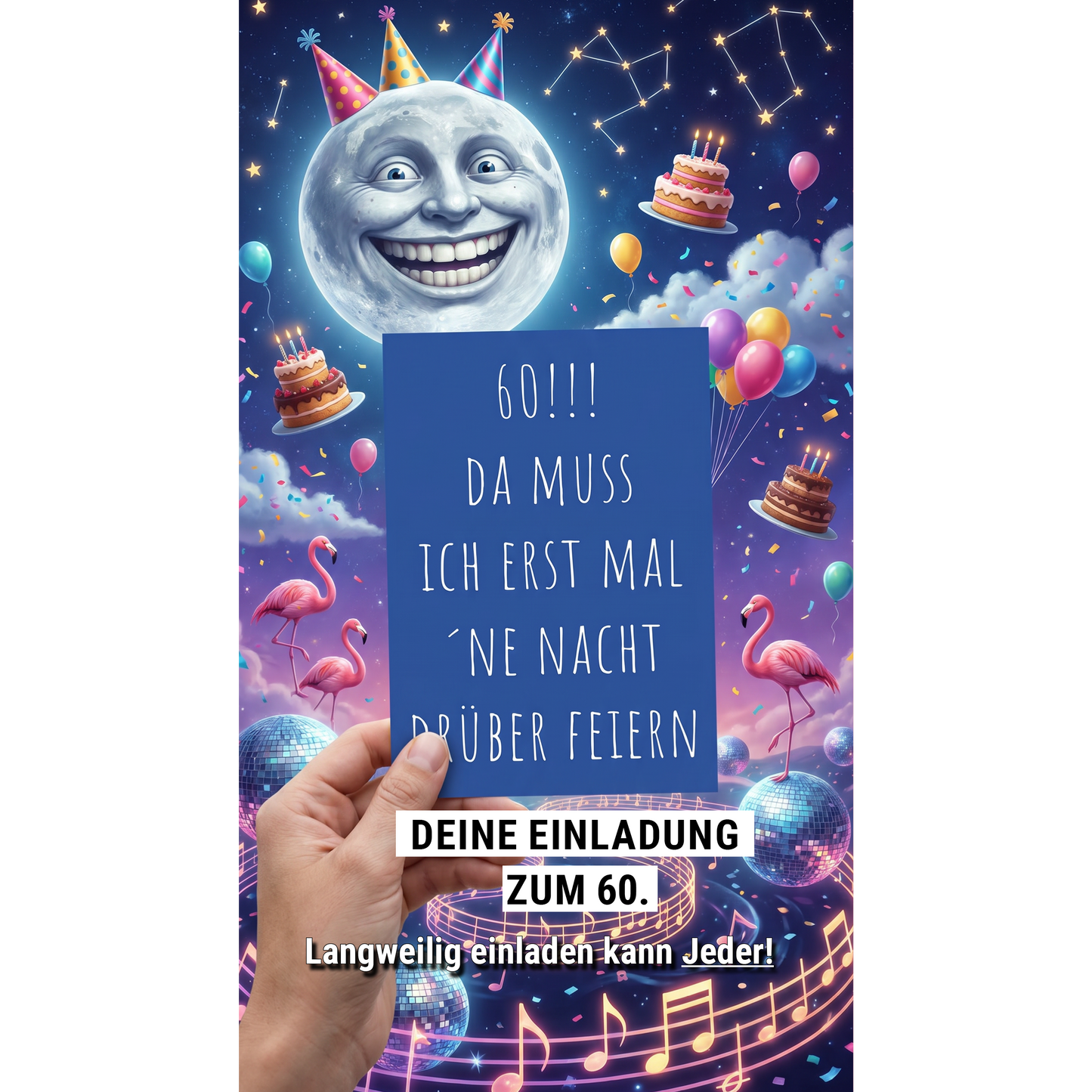 Einladung zum 60. Geburtstag: Da muss ich erst mal ´ne Nacht drüber feiern - Individuelle Einladung