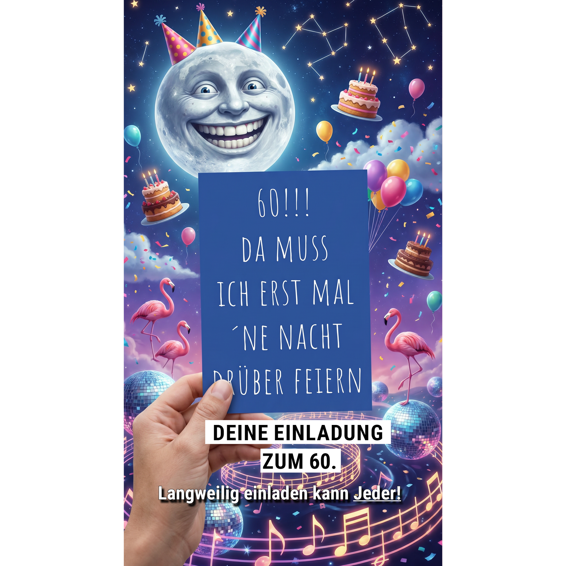 Einladung zum 60. Geburtstag: Da muss ich erst mal ´ne Nacht drüber feiern - Individuelle Einladung