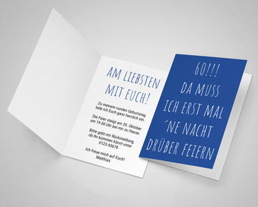 Einladung zum 60. Geburtstag: Da muss ich erst mal ´ne Nacht drüber feiern - Klappkarte