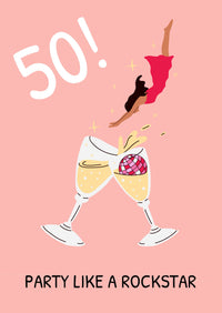 Glückwunsch Postkarte zum 50. Geburtstag: PARTY LIKE A ROCKSTAR