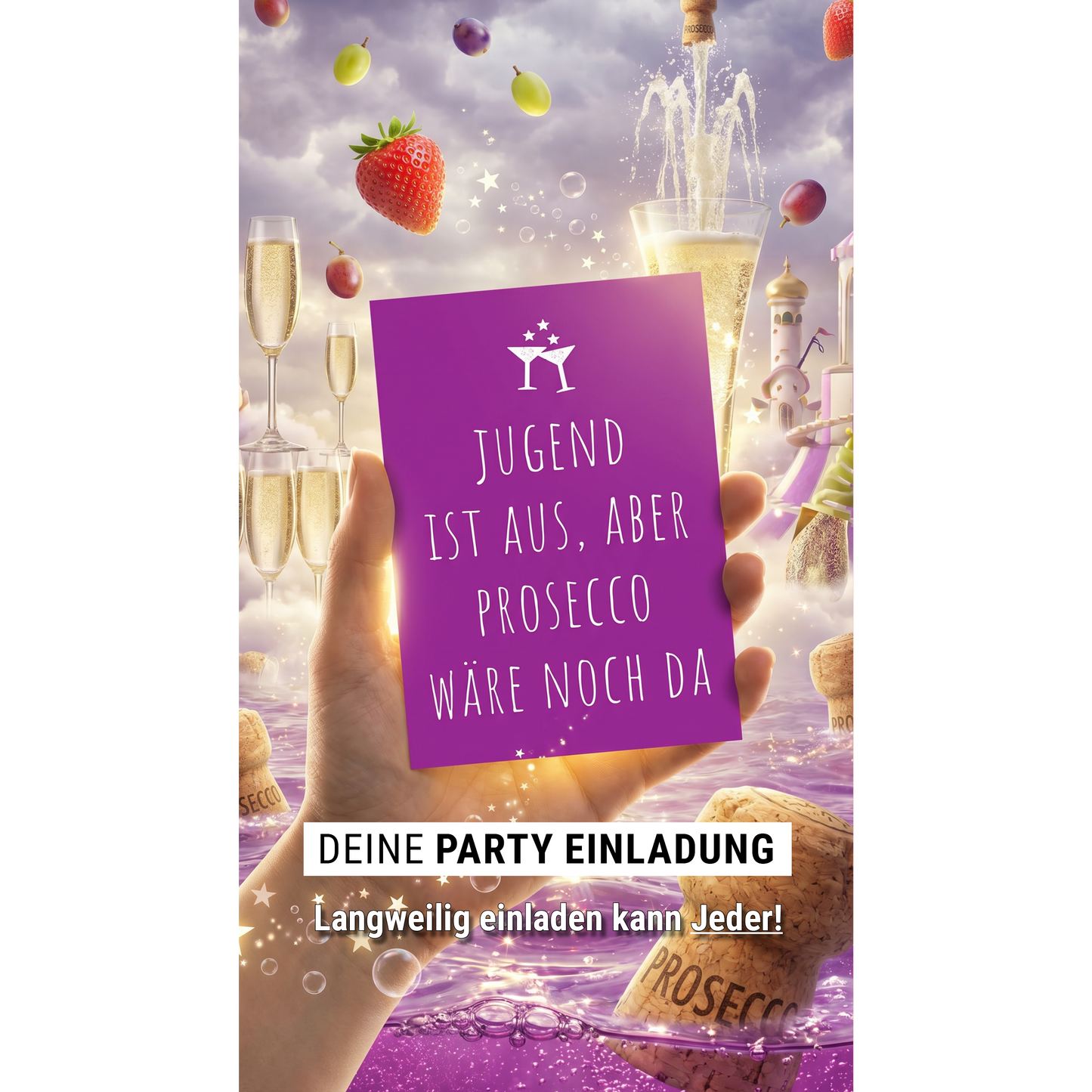 Einladung zum Geburtstag: Prosecco - Individuelle Einladung