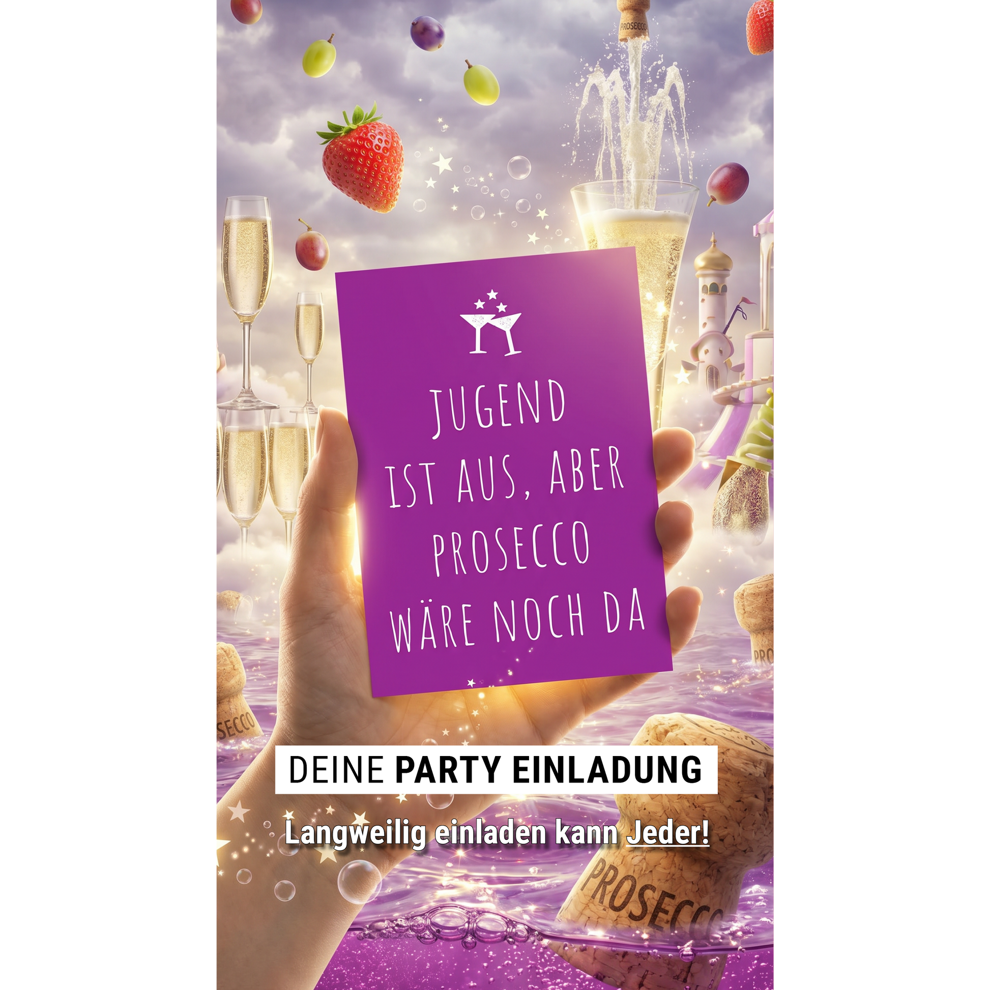 Einladung zum Geburtstag: Prosecco - Individuelle Einladung