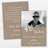 Rustikale Einladung zum 40. Geburtstag mit Foto