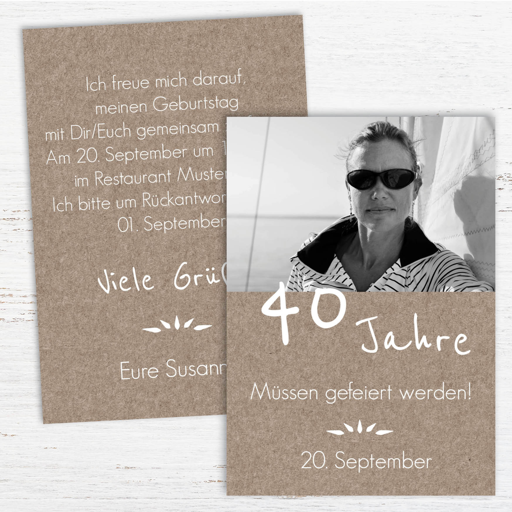 Rustikale Einladung zum 40. Geburtstag mit Foto