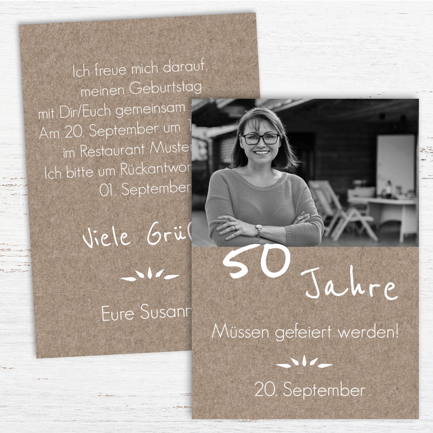 Rustikale Einladung zum 50. Geburtstag mit Foto