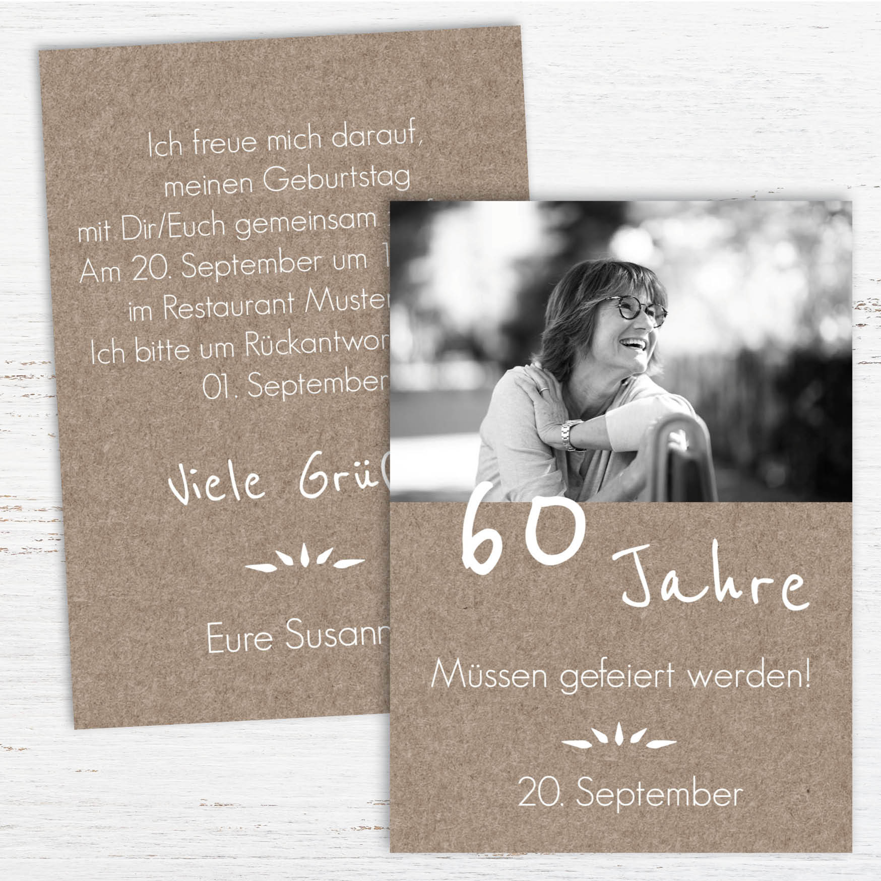 Rustikale Einladung zum 60. Geburtstag mit Foto