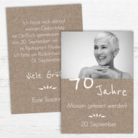 Rustikale Einladung zum 70. Geburtstag mit Foto
