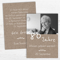 Rustikale Einladung zum 80. Geburtstag mit Foto