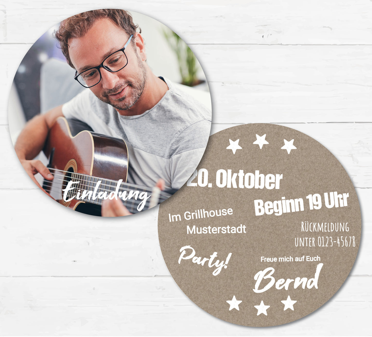 Bierdeckel Einladung – Runde Einladungskarten mit Foto | Rustikale Geburtstagseinladung Bierdeckel