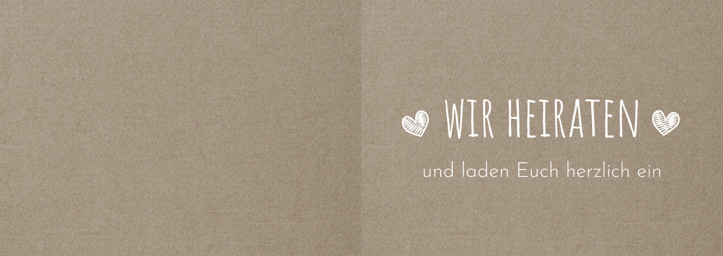 Einladungskarte zur Hochzeit: Rustikal mit Herz - Klappkarte - Individuelle Einladung