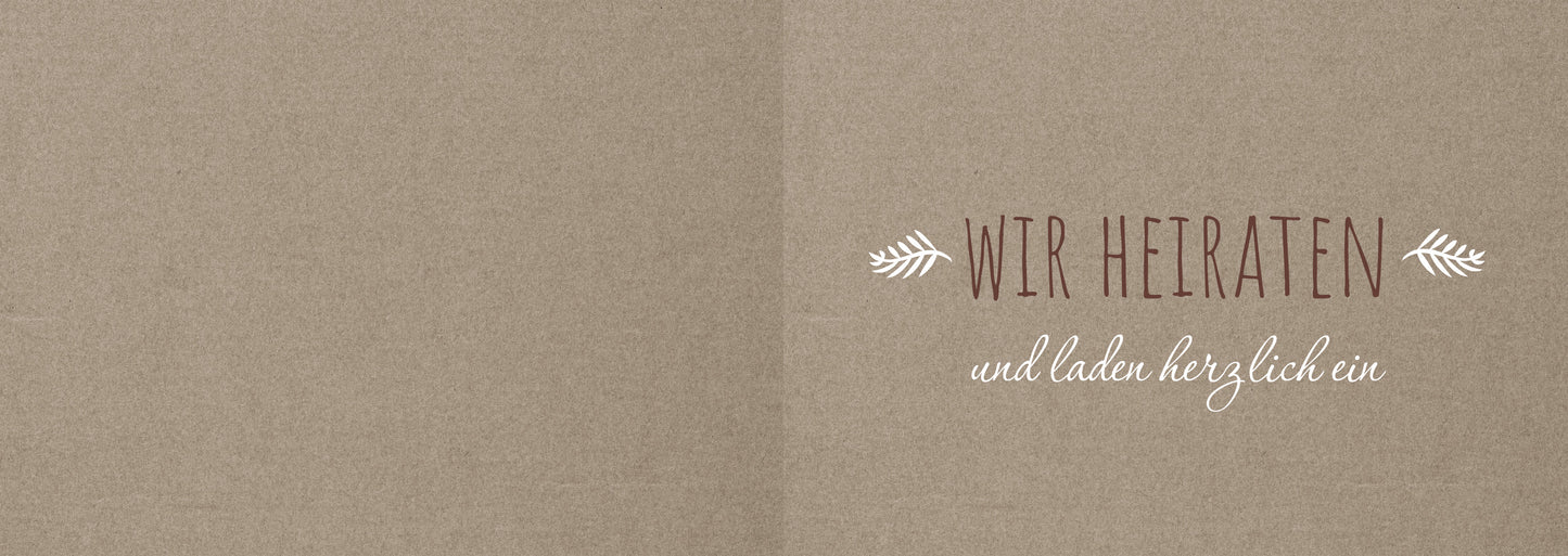 Einladungskarte zur Hochzeit: Rustikal braun - Klappkarte - Individuelle Einladung