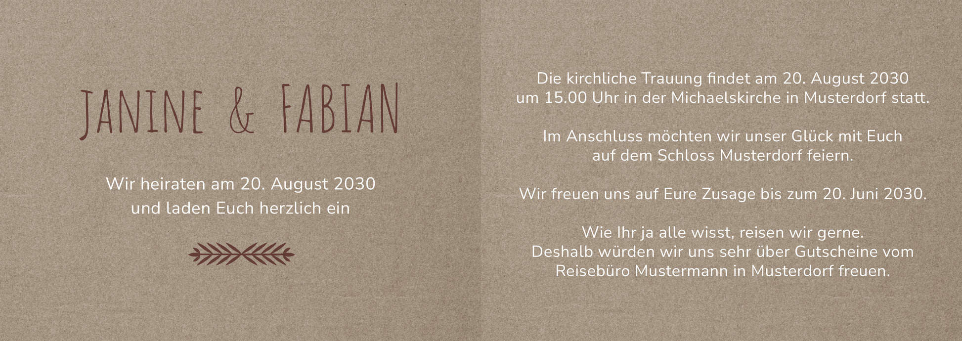 Einladungskarte zur Hochzeit: Rustikal braun - Klappkarte - Individuelle Einladung