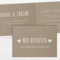 Einladungskarte zur Hochzeit: Rustikal mit Herz - Klappkarte - Individuelle Einladung