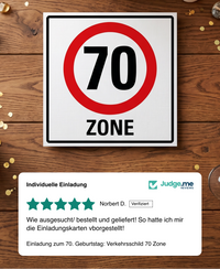 Einladung zum 70. Geburtstag: Verkehrsschild 70 Zone - Individuelle Einladung
