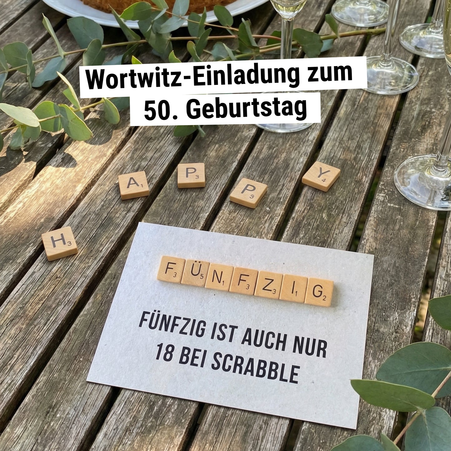 Einladung zum 50. Geburtstag: Scrabble - Individuelle Einladung