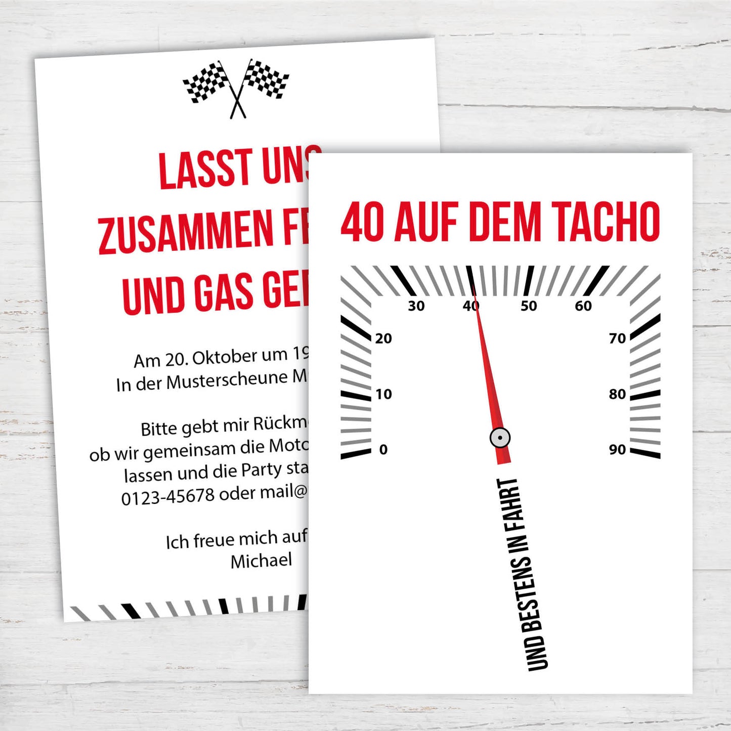 Einladungskarte zum 40. Geburtstag – 40 auf dem Tacho… und bestens in Fahrt